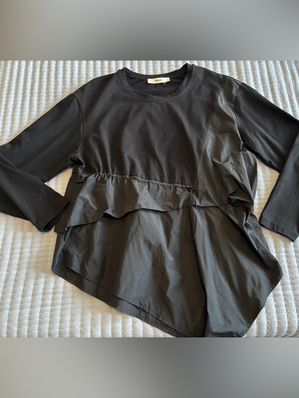 Urban by Alembika Women’s Black Asymmetrical Mixed Material Top Cinch Cord Med